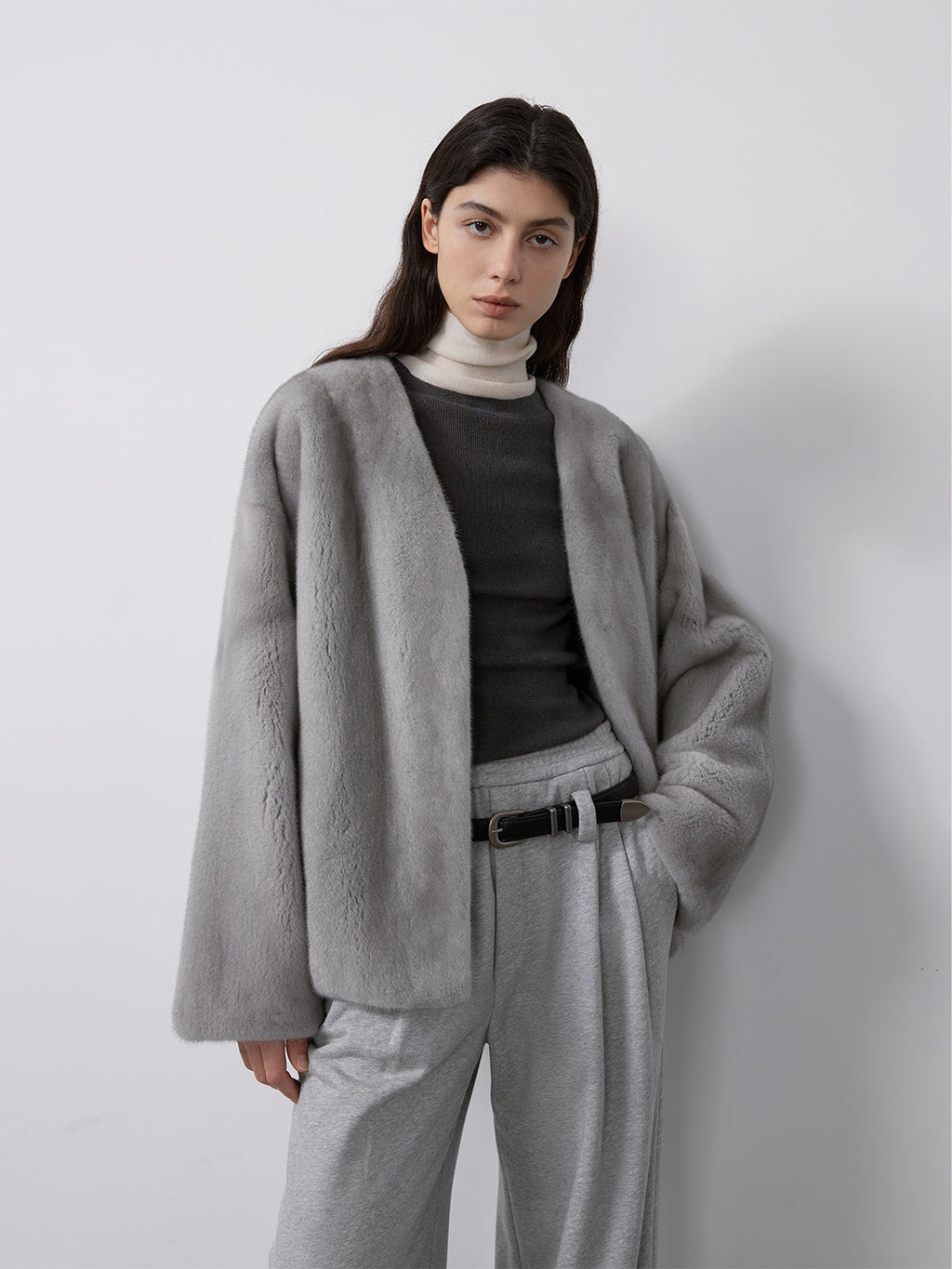Louvre Mink V-Neck Jacket