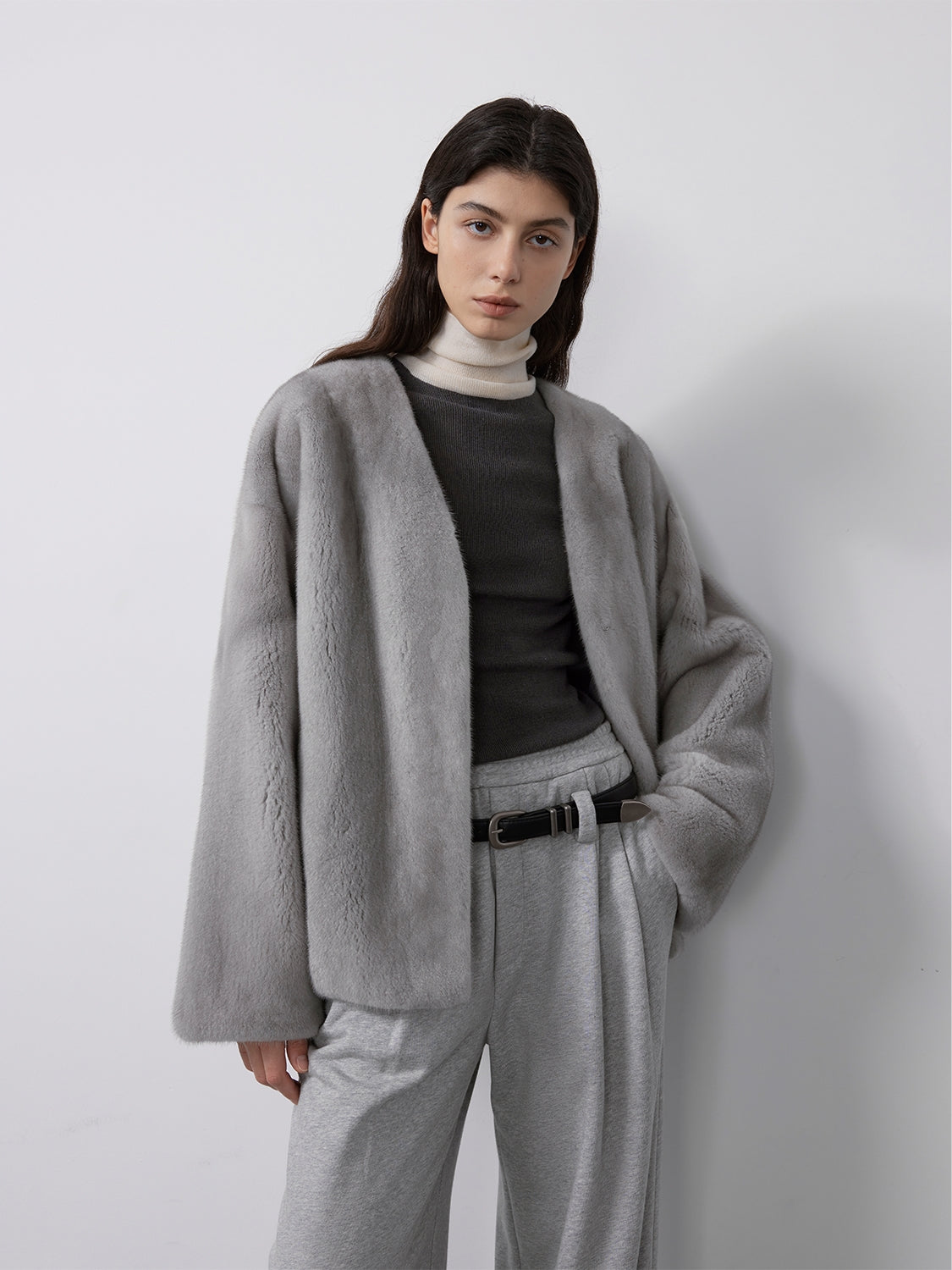 Louvre Mink V-Neck Jacket