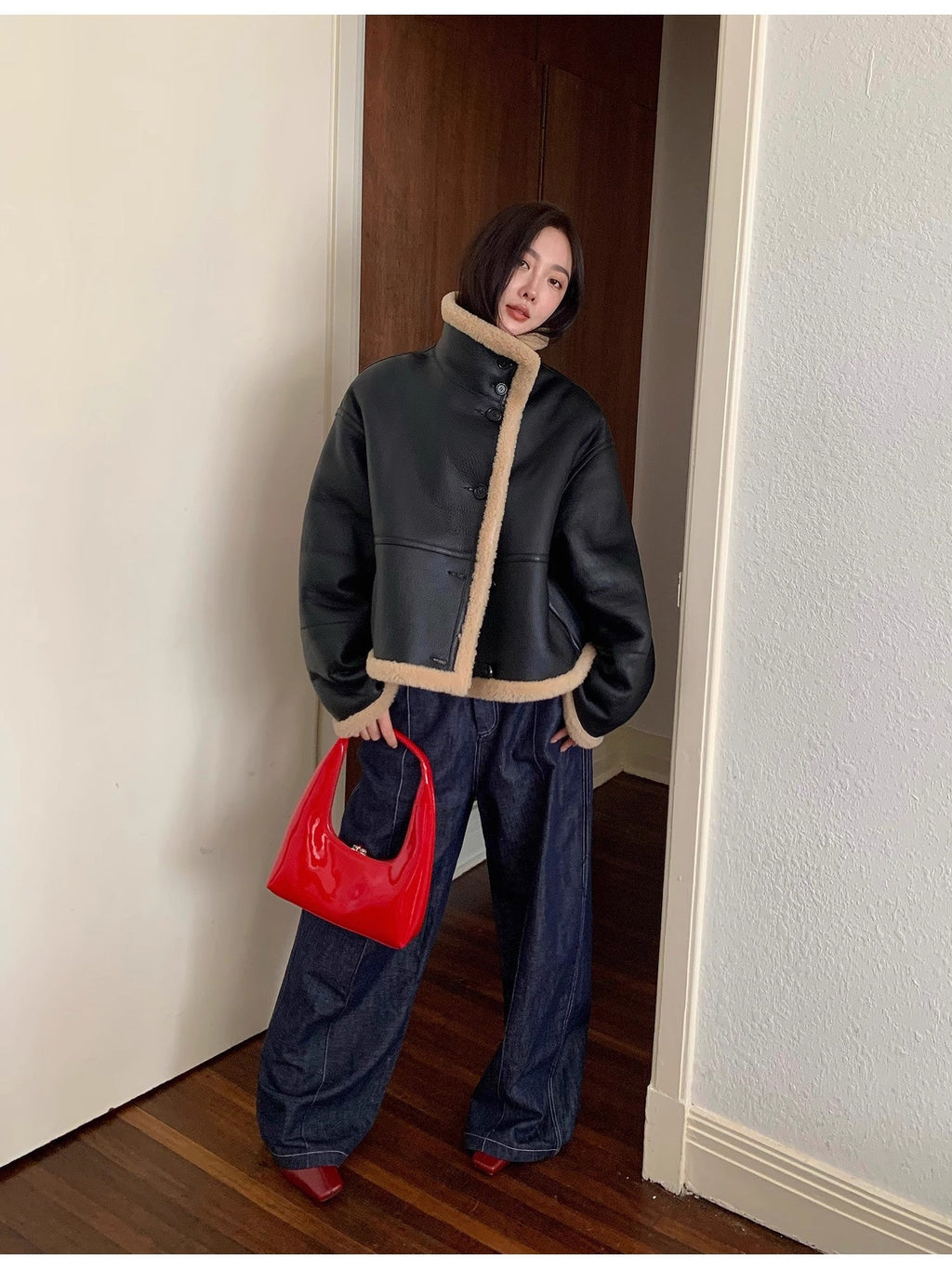 "Corner Coffee" Merino Wool Sheepskin Stand-Up Collar