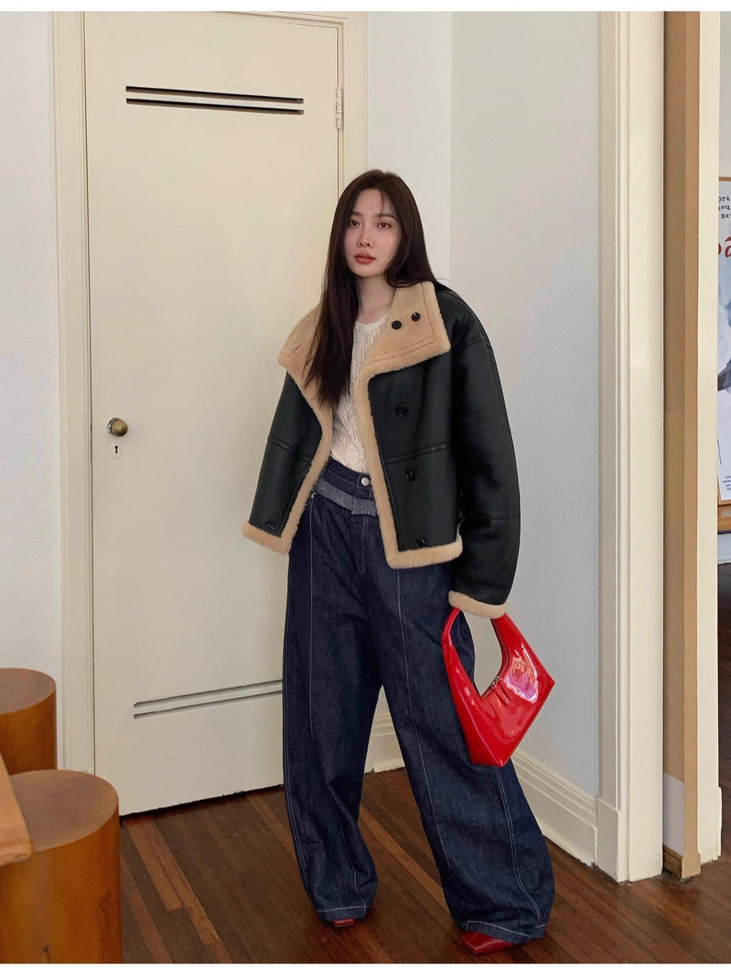 "Corner Coffee" Merino Wool Sheepskin Stand-Up Collar