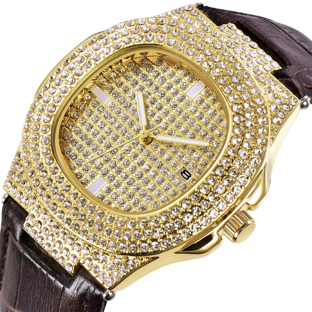 TOPGRILLZ Brand Iced Watch Quartz Gold Color HIP HOP Watches With Micropave CZ Stainless Steel Watch Clock Relogio