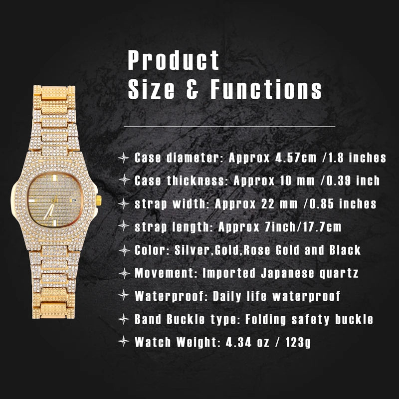 TOPGRILLZ Brand Iced Watch Quartz Gold Color HIP HOP Watches With Micropave CZ Stainless Steel Watch Clock Relogio