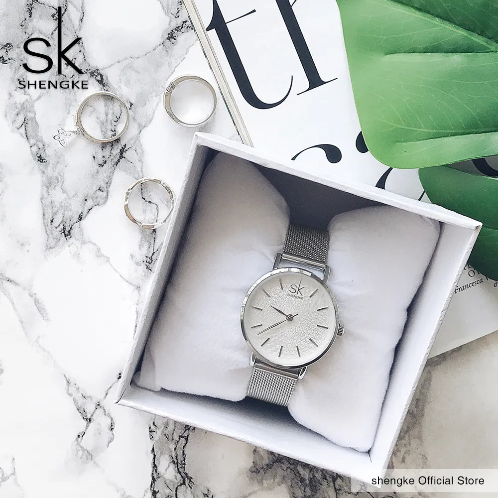 SK Super Slim Sliver Mesh Stainless Steel Watch
