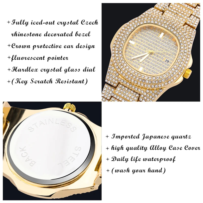 TOPGRILLZ Brand Iced Watch Quartz Gold Color HIP HOP Watches With Micropave CZ Stainless Steel Watch Clock Relogio