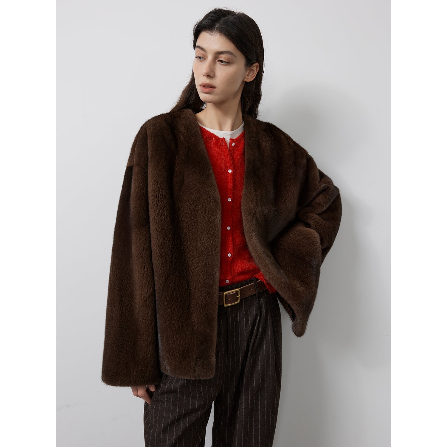 Louvre Mink V-Neck Jacket