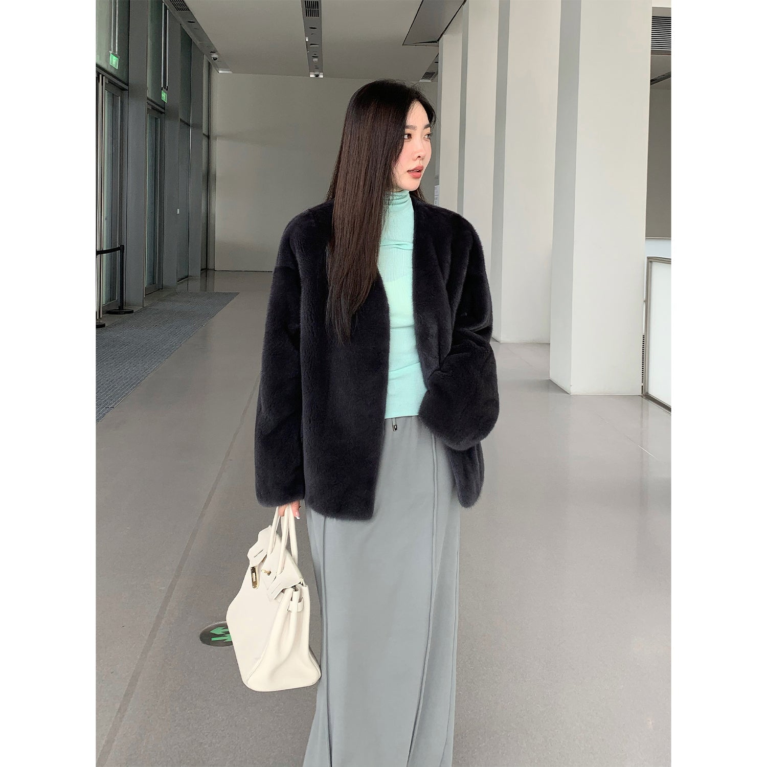 Louvre Mink V-Neck Jacket